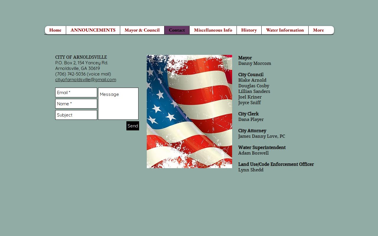 Arnoldsville official city contact page used for municipal records routing