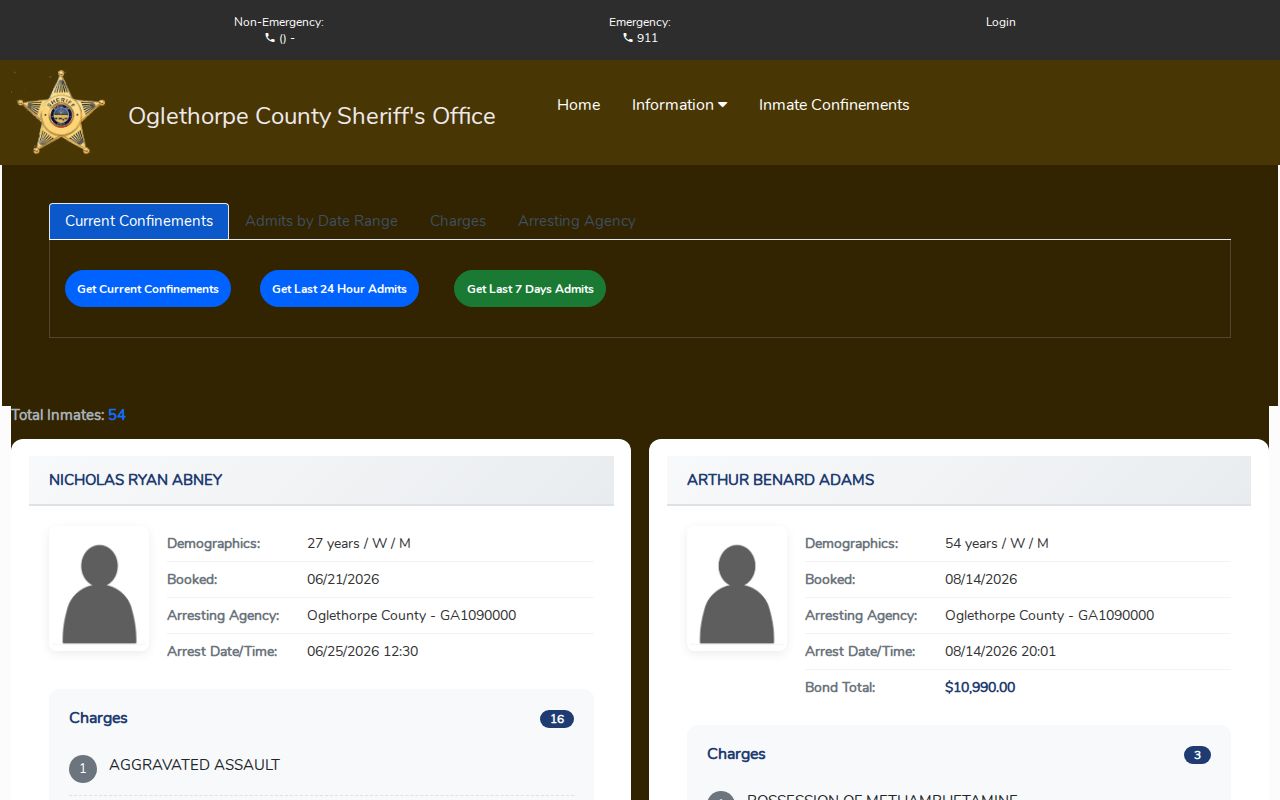 Oglethorpe County Citizen Connect booking search interface