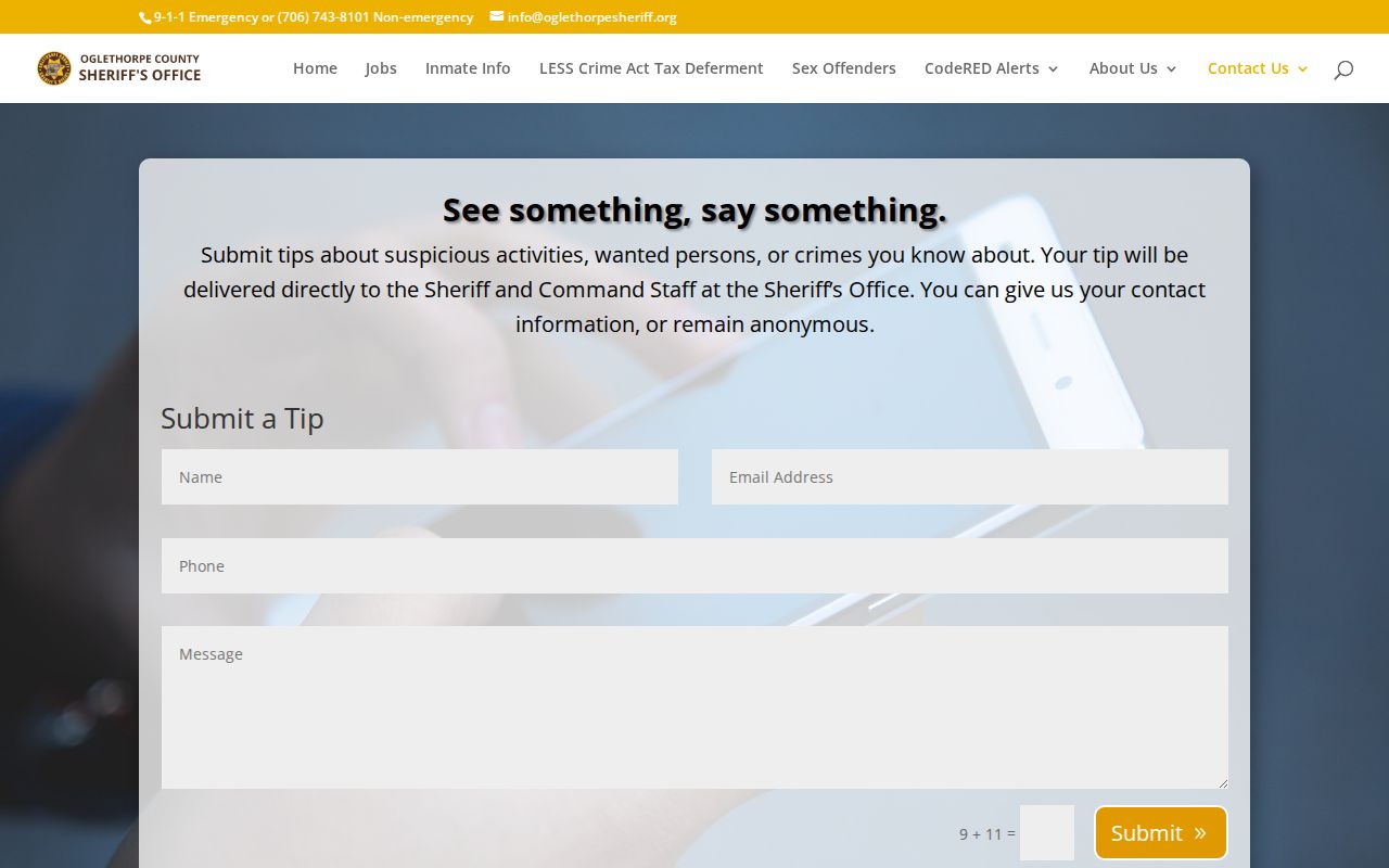 Oglethorpe County Sheriff anonymous wanted-person tip form