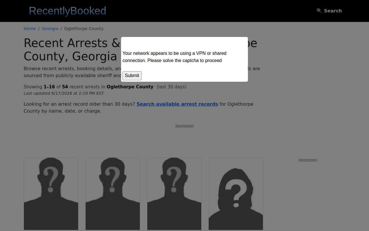 Unofficial RecentlyBooked Oglethorpe County records page